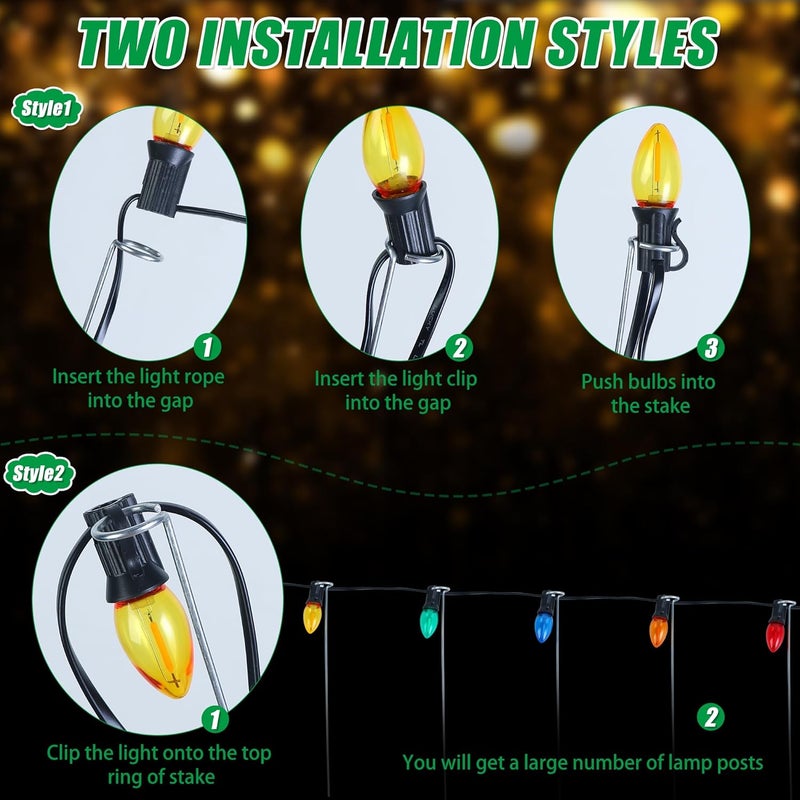 WBCBEC 60Pcs 12 Inch Christmas Light Stakes Metal Light Stakes for Christmas Lights Yard Lawn Light Stakes for C7 and C9 Ground Stakes for Christmas Lights - Image 3